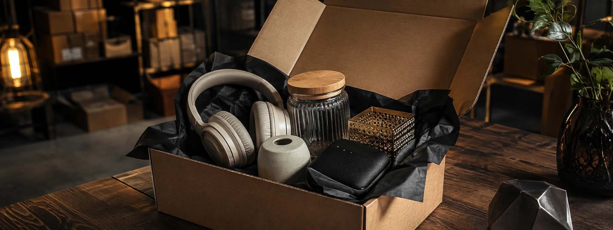 Una Mystery Box abierta con una selección de productos
